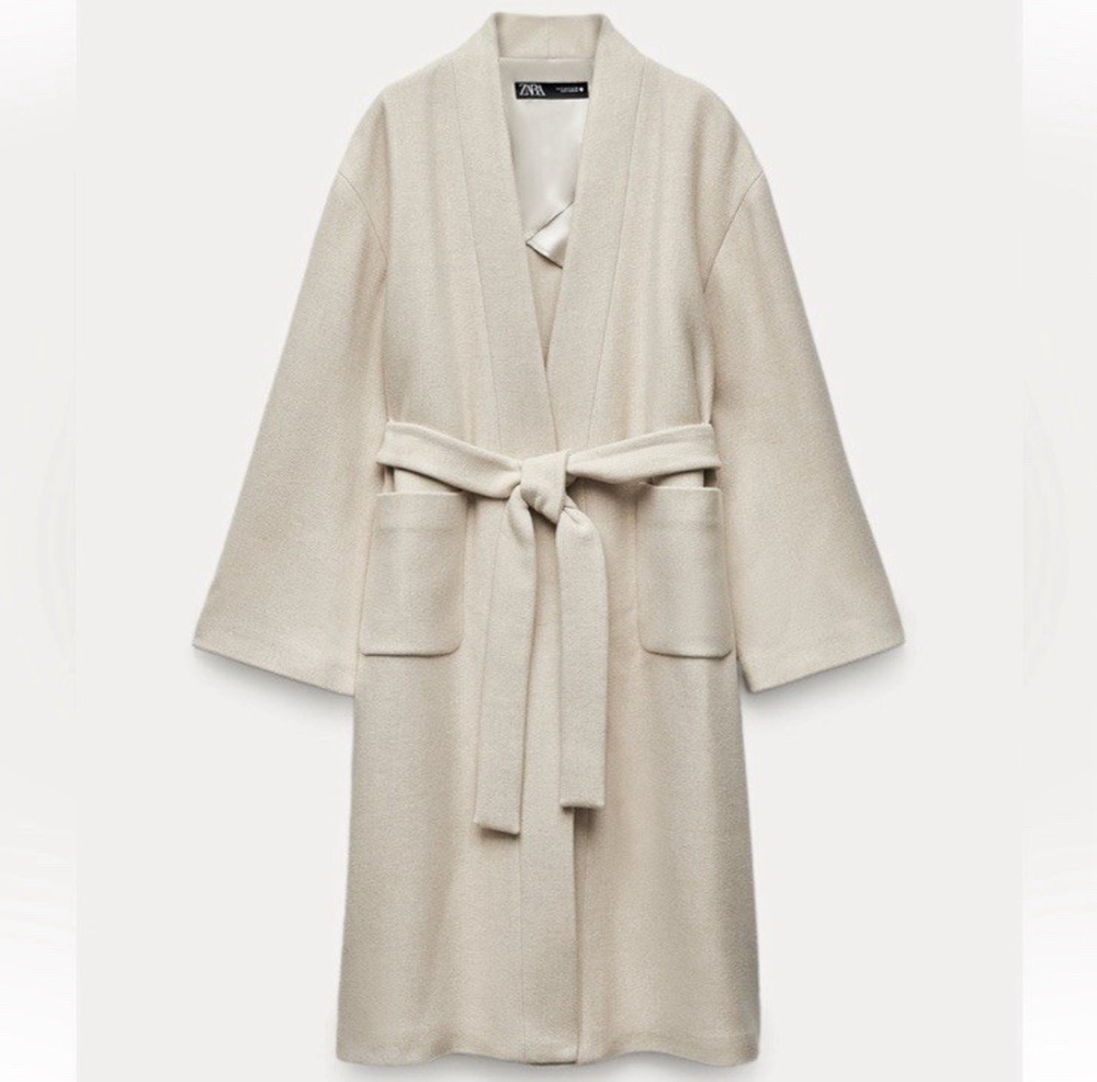 Zara Manteco Coat Womens Medium NEW Wool Minimalist Belted Over Sized Trench